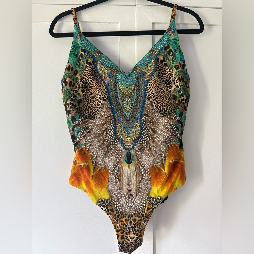 Camilla Multicolor Beaded Animal & Feather One-Piece Swimsuit